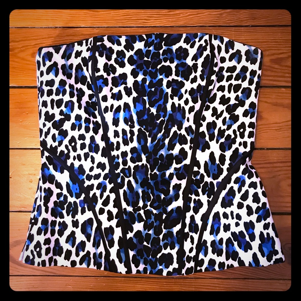 WHBM Black Blue and White Animal Print Bustier